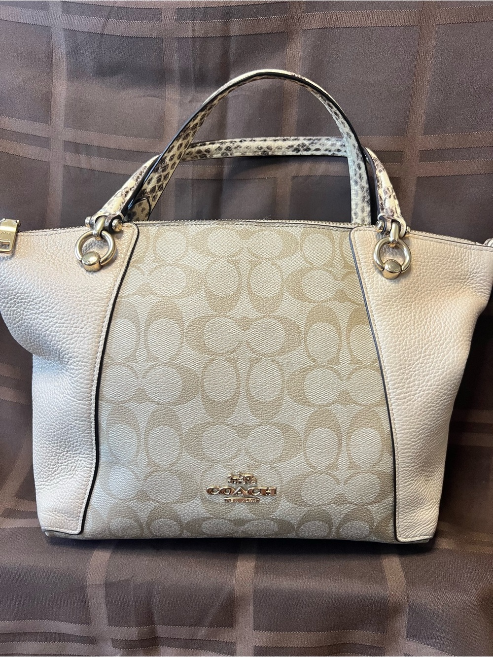 Coach Kacey Satchel in Signature Canvas with Exotic Snake Trim C7261